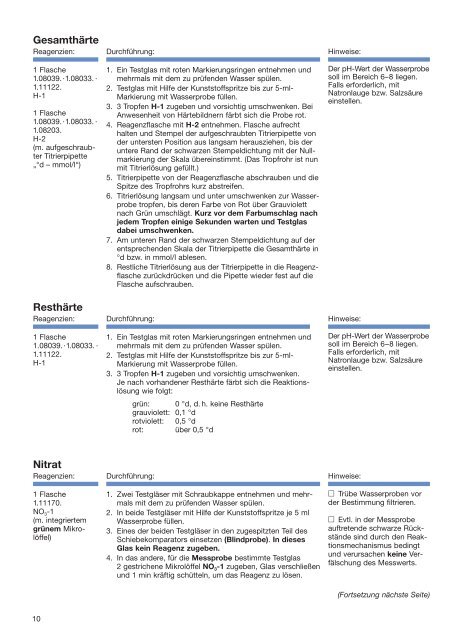 Allgemeine Hinweise zur Durchführung der Analysen - Merck Millipore