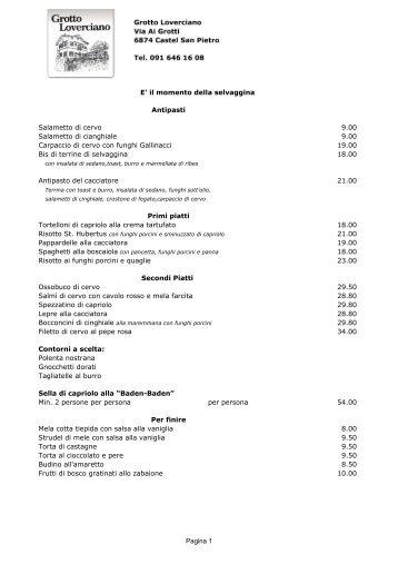 Menu - Grotto Loverciano