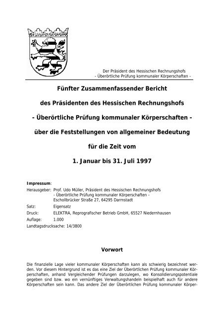 Fünfter Zusammenfassender Bericht 1997 - Hessischer Rechnungshof