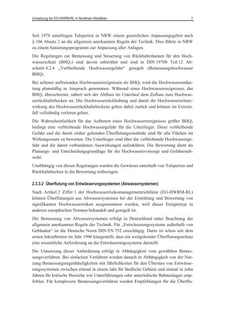 Umsetzung der EG-HWRM-RL in Nordrhein-Westfalen
