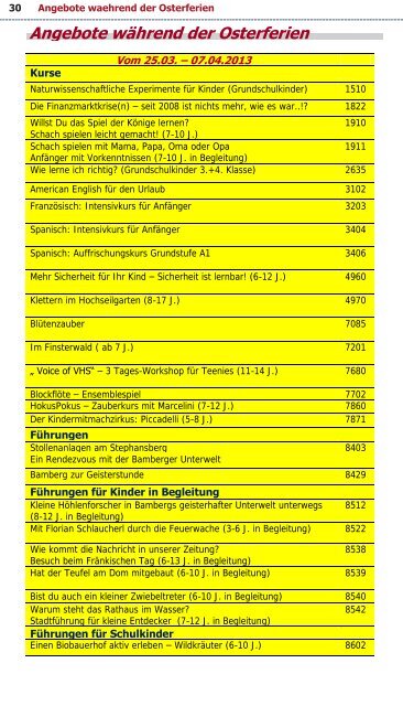 Programm VHS Bamberg Frühjahr 2013 - Städtische ...