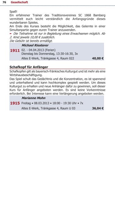 Programm VHS Bamberg Frühjahr 2013 - Städtische ...