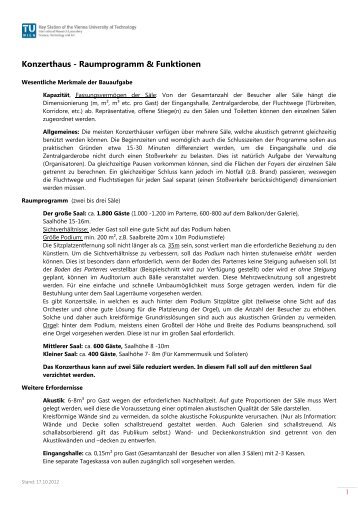 Konzerthaus - Raumprogramm & Funktionen - GBL