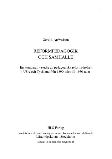 reformpedagogik och samhälle - Stockholms universitets förlag