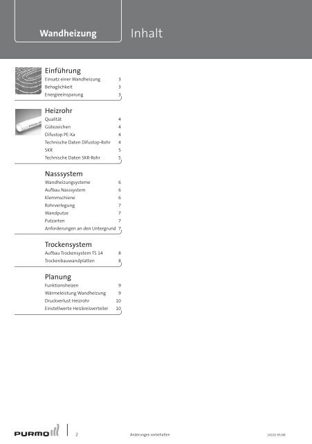 Wandheizung Technische Spezifikation 2-2008