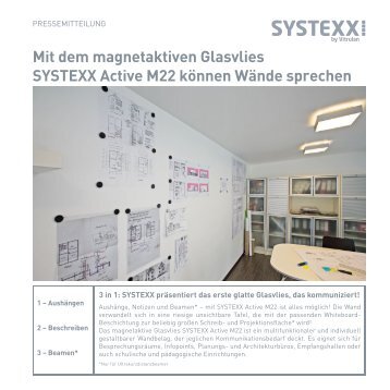 Mit dem magnetaktiven Glasvlies SYSTEXX Active M22 können Wände sprechen