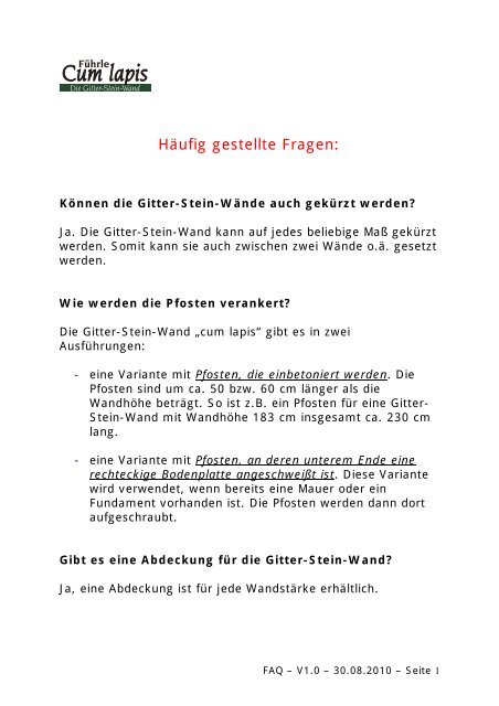 Haufig Gestellte Fragen Cum Lapis Von Fuhrle