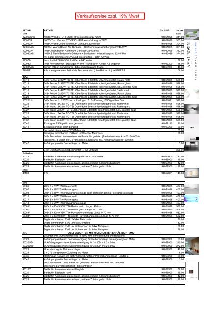 Preisliste von AYAL ROSIN