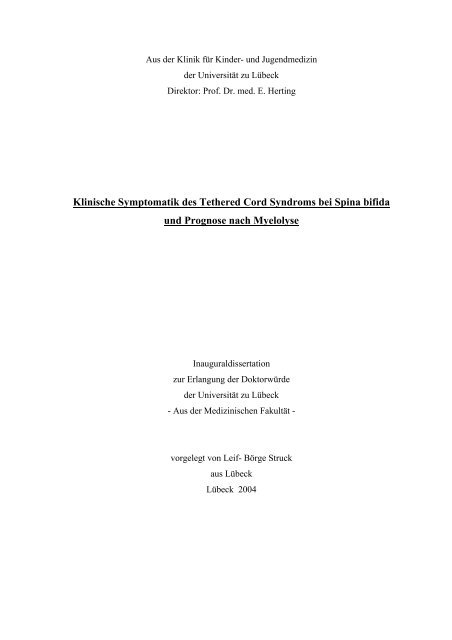 Klinische Symptomatik des Tethered Cord Syndroms bei Spina ...