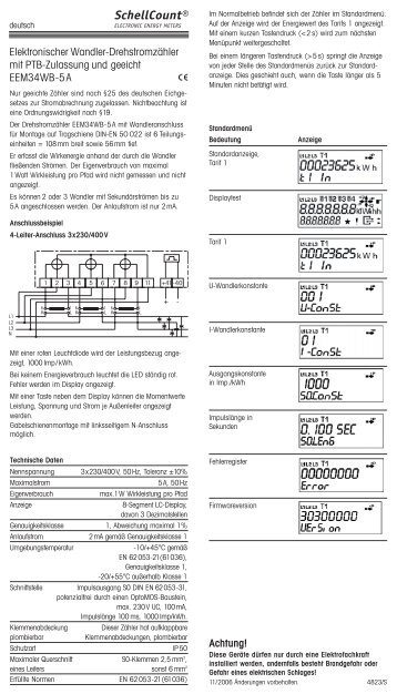 Achtung! Elektronischer Wandler-Drehstromzähler mit PTB - Energie ...