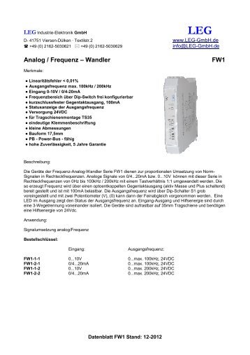 Analog / Frequenz – Wandler FW1 - LEG Industrie-Elektronik GmbH