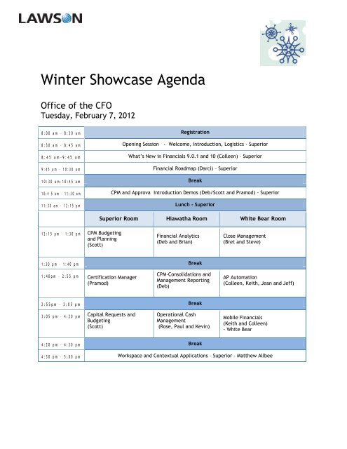 Winter Showcase Agenda