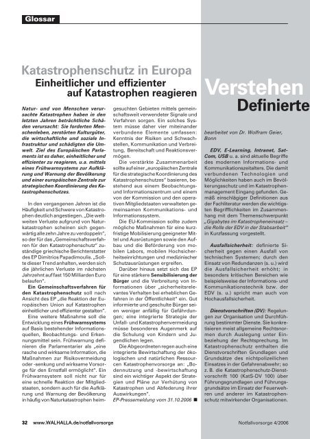 Heft 4, 2006 (PDF, 652KB) - Bundesamt für Bevölkerungsschutz und ...