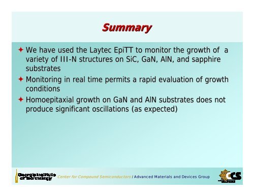 In-situ Monitoring of AlGaN/GaN/AlN Growth Using LayTec EpiTT