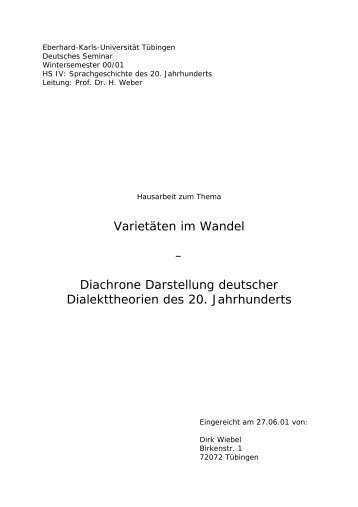 VarietÃ¤ten im Wandel â€“ Diachrone Darstellung deutscher ... - Wiebel