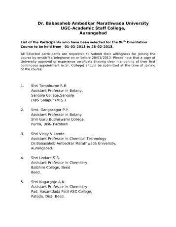 Dr. Babasaheb Ambedkar Marathwada University UGC-Academic ...