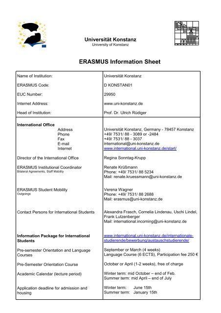 ERASMUS Information Sheet