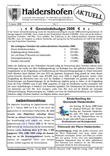 Gemeindebudget 2008 - Haidershofen