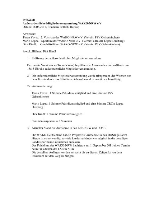 Protokoll Auerordentliche Mitgliederversammlung Pdf Wako Nrw