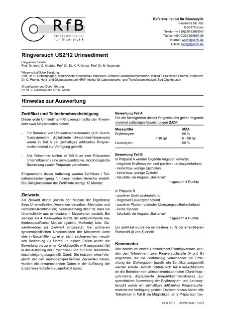 Hinweise zur Auswertung US2/12 - des RfB