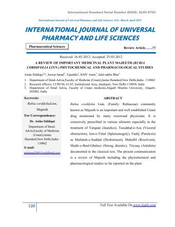 International Journal of Universal Pharmacy and Life Sciences