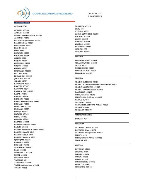 Country list with languages GRN 2008 complete - Gospel ...