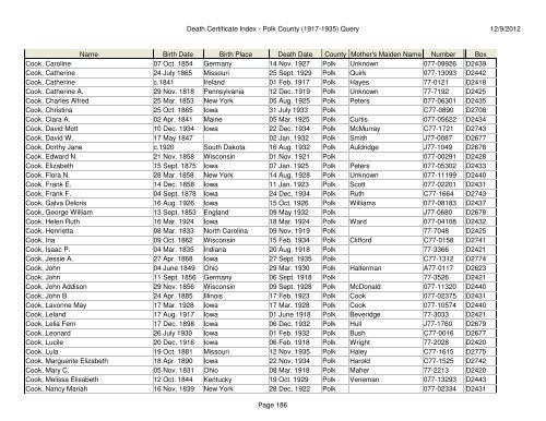 Death Certificate Index - Polk County (1917-1935) Query