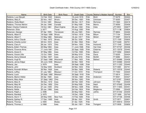 Death Certificate Index - Polk County (1917-1935) Query