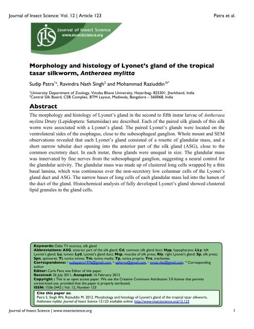 Morphology and histology of Lyonet's gland of the - Journal of Insect ...