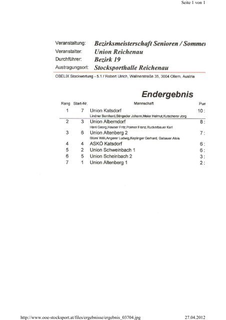 Endergebnis - Ergebnisse Archiv - Landesverband