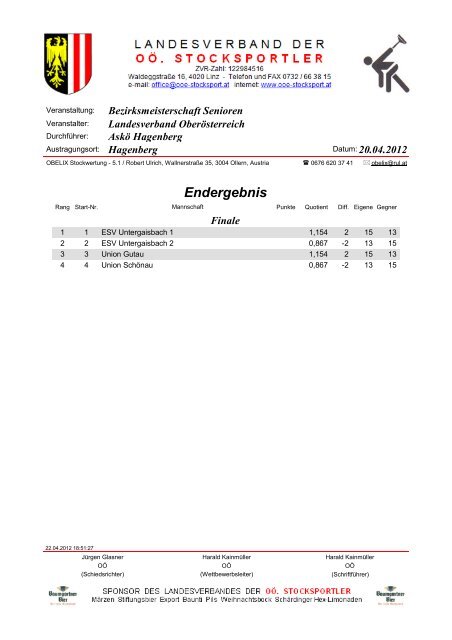 Endergebnis - Ergebnisse Archiv - Landesverband