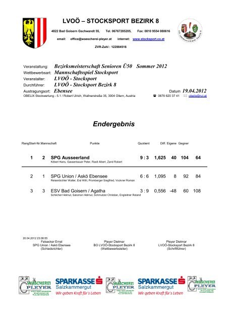 Endergebnis - Ergebnisse Archiv - Landesverband