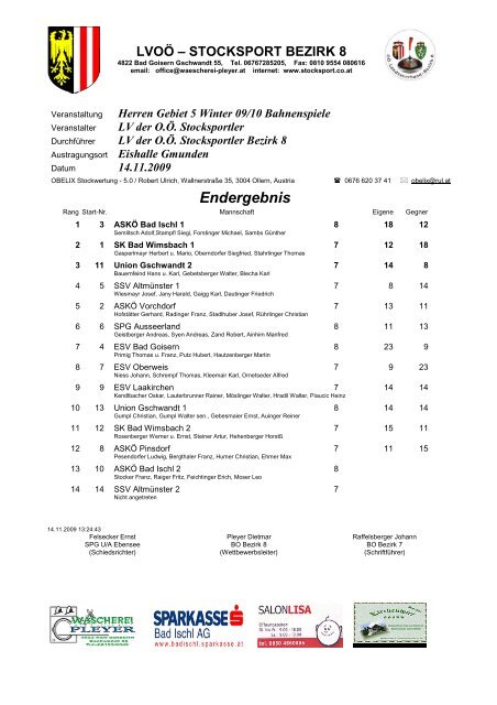 zur Ergebnisliste - ASKÖ Vorchdorf Sektion Stocksport