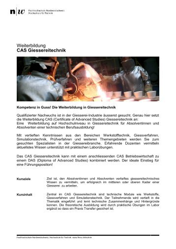CAS Giessereitechnik - Giesserei-Verband der Schweiz