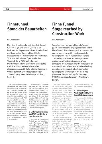 Finnetunnel: Stand der Bauarbeiten Finne Tunnel: Stage reached by ...