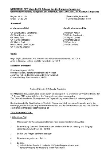 Protokoll der 25. Sitzung des Zentralausschusses am 12.01