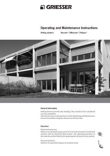 Operating and Maintenance Instructions - Griesser