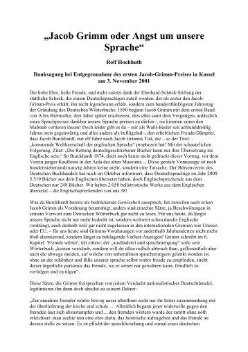 Jacob Grimm oder Angst um unsere Sprache - Deutschland Journal