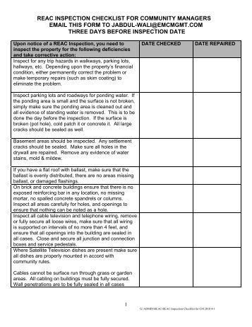 reac inspection checklist for community managers email