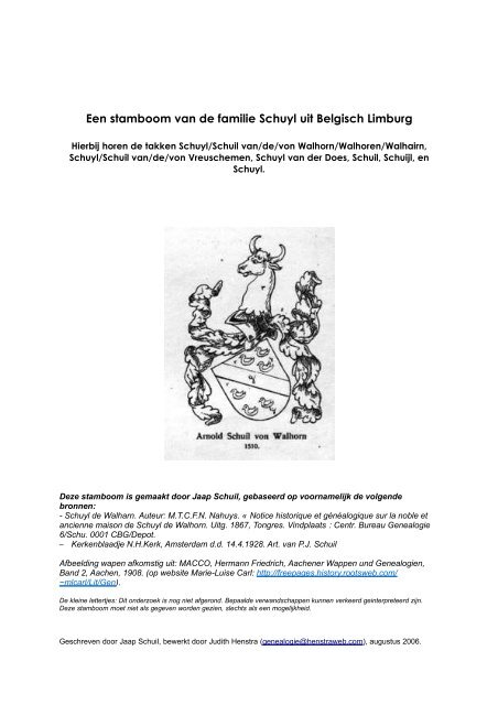 SCHUYL (VAN WALHORN) - Genealogie Website van Judith Henstra