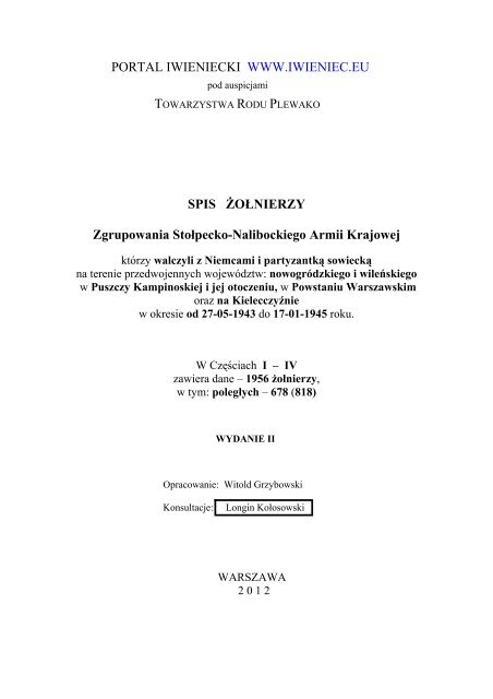 Spis żołnierzy Zgrupowania Stołpecko-Nalibockiego AK - Iwieniec