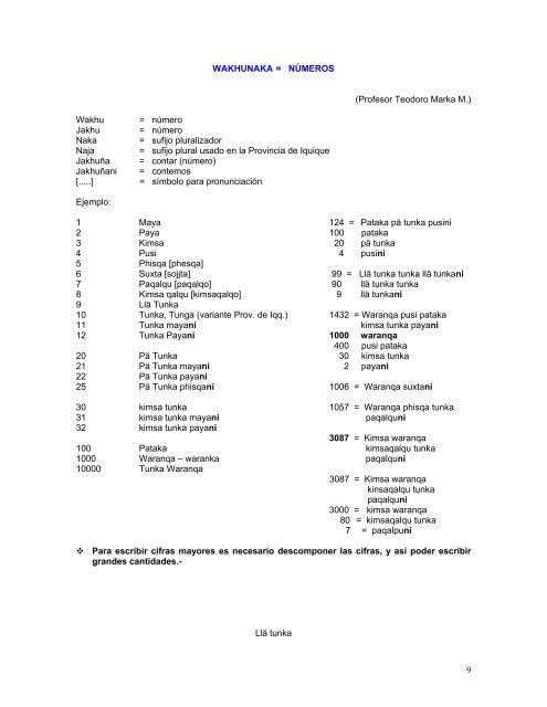 CURSO BASICO DE LENGUA AYMARA