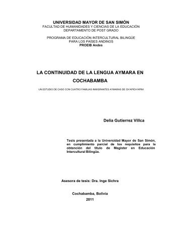 la continuidad de la lengua aymara en cochabamba - Biblioteca virtual