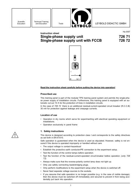 Single-phase supply unit 726 71 Single-phase ... - LD DIDACTIC