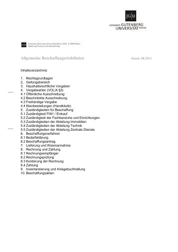 Allgemeine Beschaffungsrichtlinien 2011 - Johannes Gutenberg ...