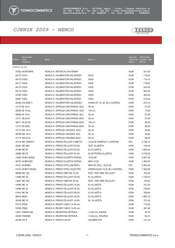 TERMOCOMMERCE CJENIK 2009 - HENCO