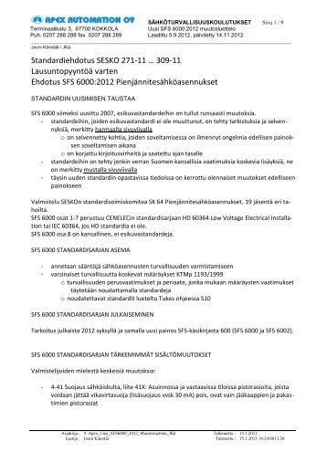 Uusi SFS 6000:2012 (Muutosluettelo) - Apex Automation Oy