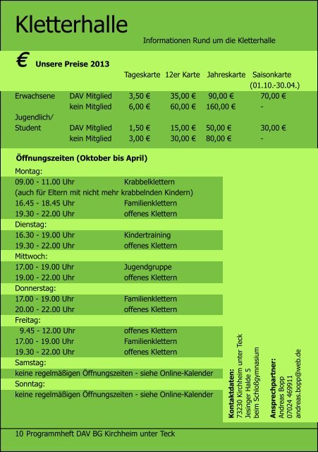 programmheft 2013 - DAV Schwaben, Bezirksgruppe Kirchheim ...