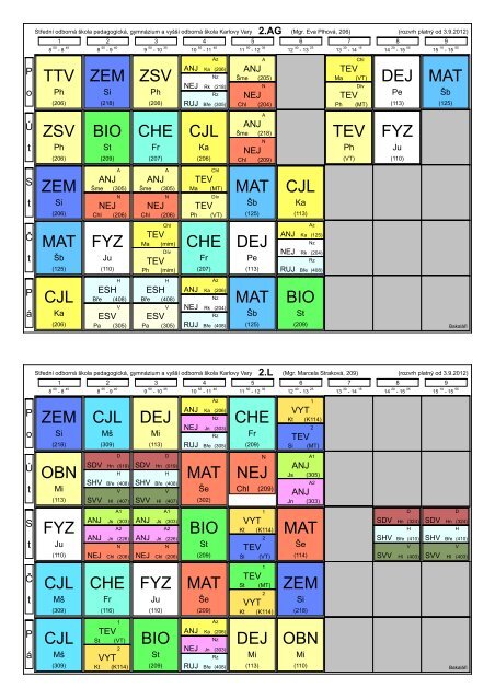 Bakaláři - Tisk rozvrhů - Střední pedagogická škola a gymnázium