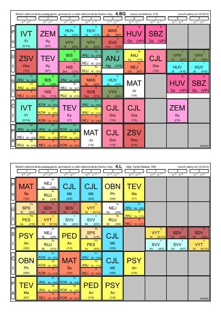 Bakaláři - Tisk rozvrhů - Střední pedagogická škola a gymnázium
